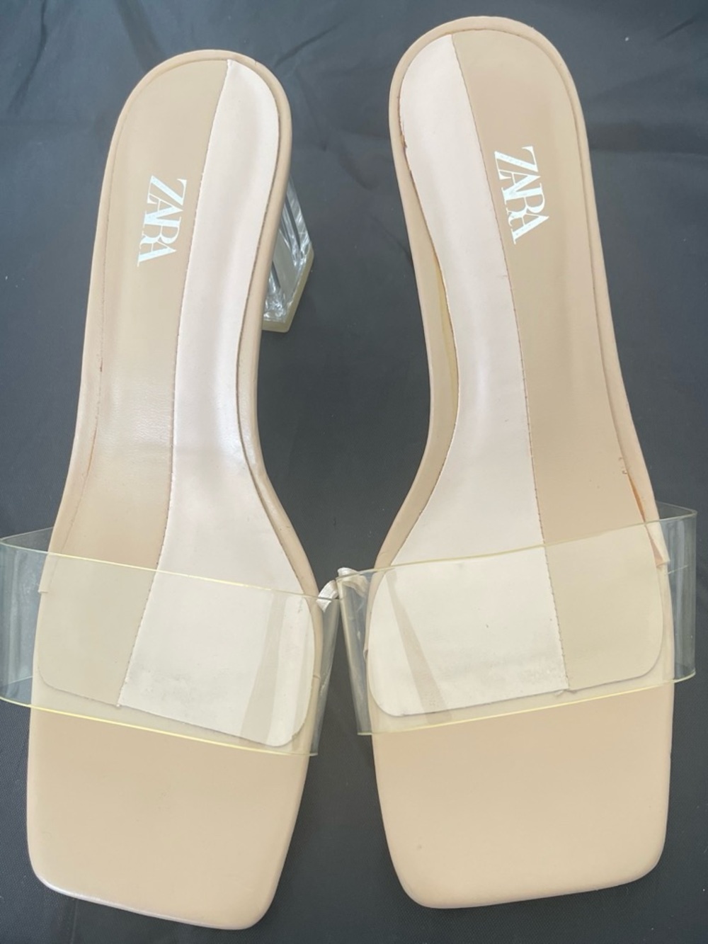 ZARA Nude Clear Strap Block Heel Mules